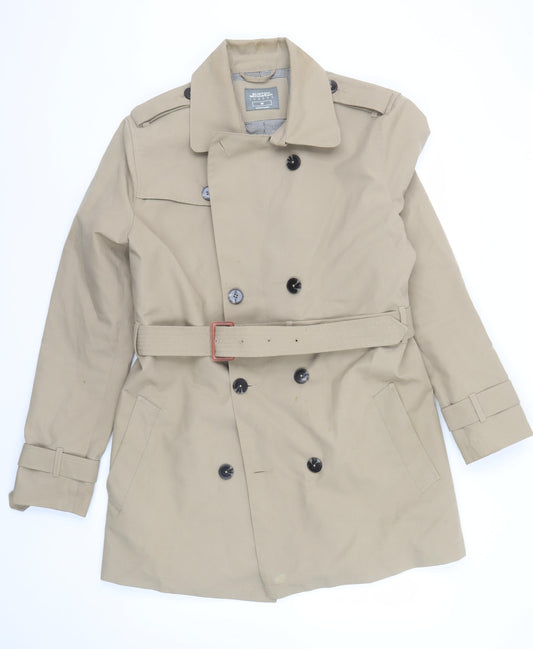 Burton Menswear London Men's Beige M Trench Coat Belted Mid-Length
