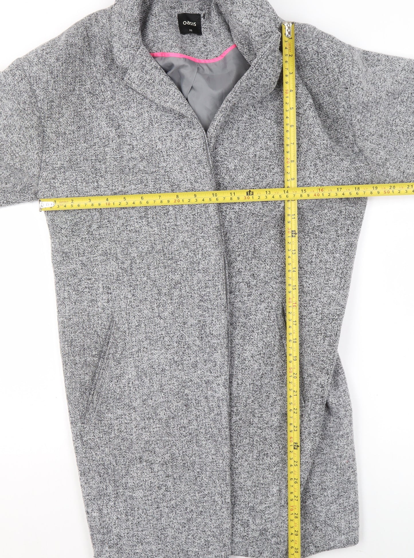 Oasis Women Grey Wool Blend Mid-Length Overcoat XS