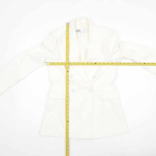 Zara Women White Double-Breasted Blazer Jacket Size S Tailored Fit