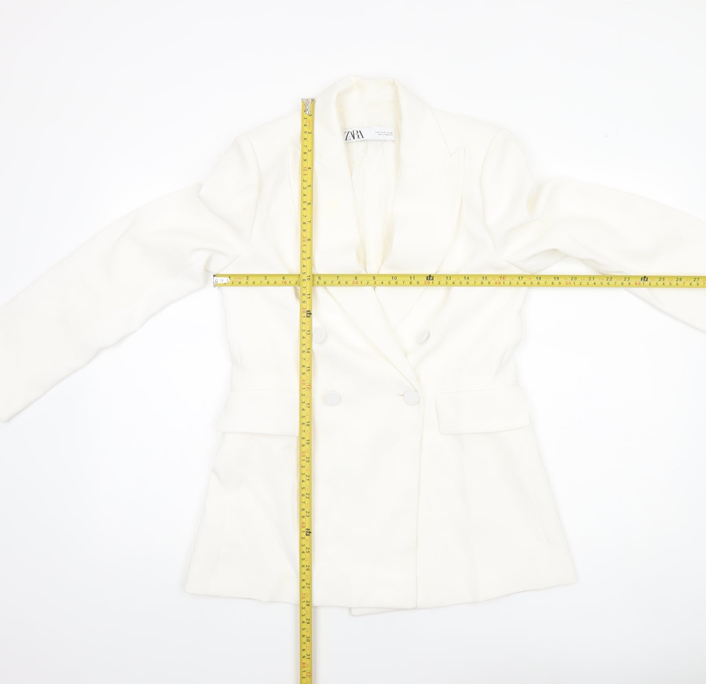 Zara Women White Double-Breasted Blazer Jacket Size S Tailored Fit