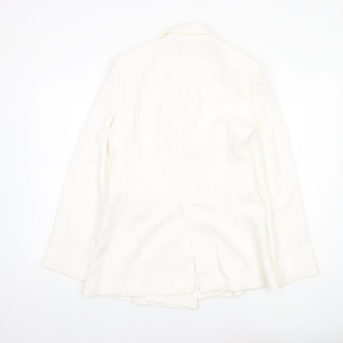 Zara Women White Double-Breasted Blazer Jacket Size S Tailored Fit