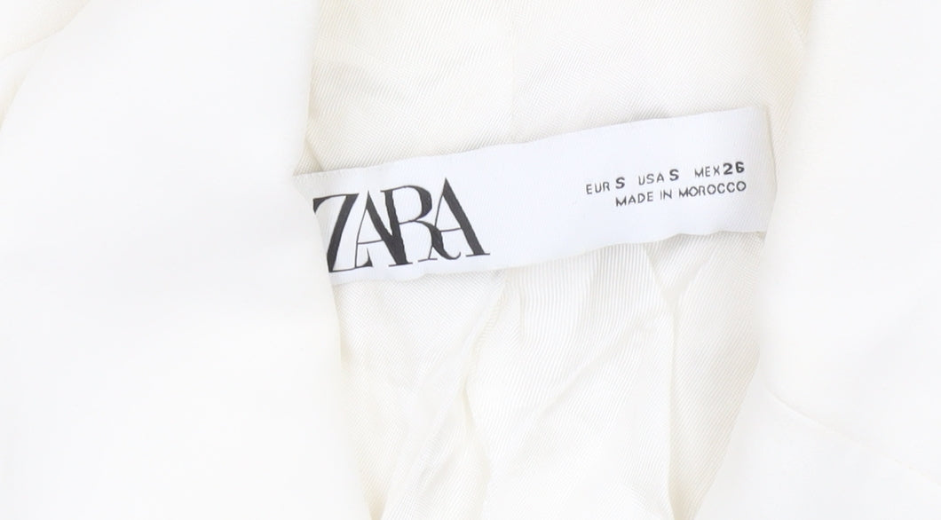 Zara Women White Double-Breasted Blazer Jacket Size S Tailored Fit