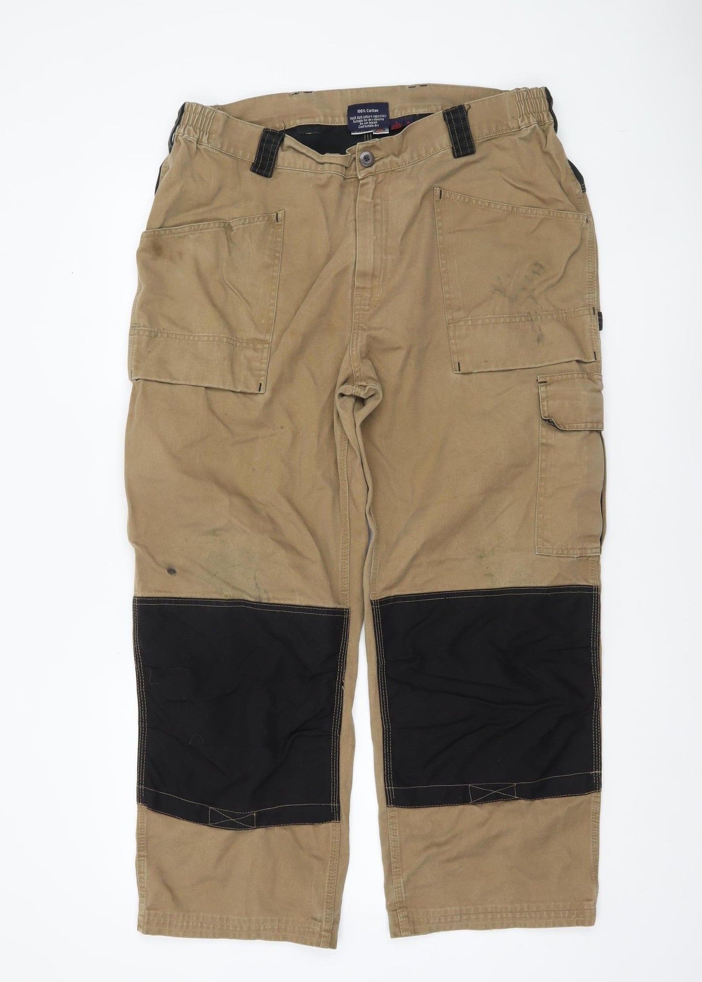 Dickies Mens Beige Cargo Workwear Trousers Size L 38in Cotton