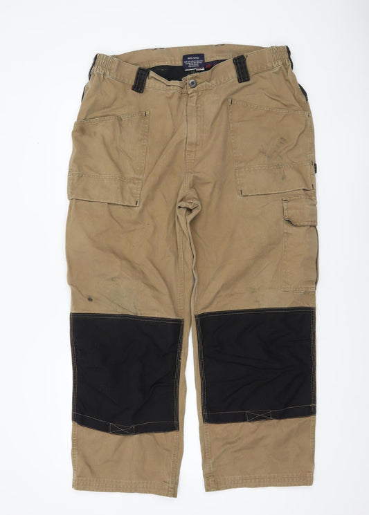 Dickies Mens Beige Cargo Workwear Trousers Size L 38in Cotton