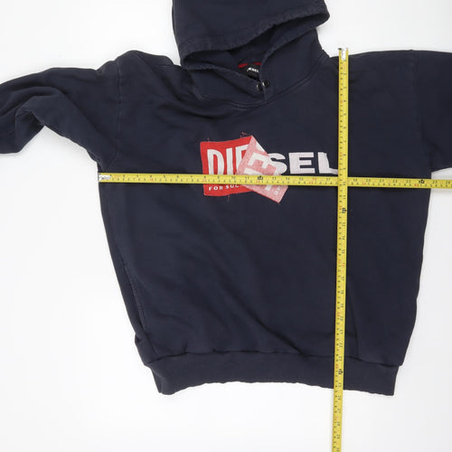 Diesel Mens Blue Pullover Hoodie L Logo Graphic Cotton Sweatshirt