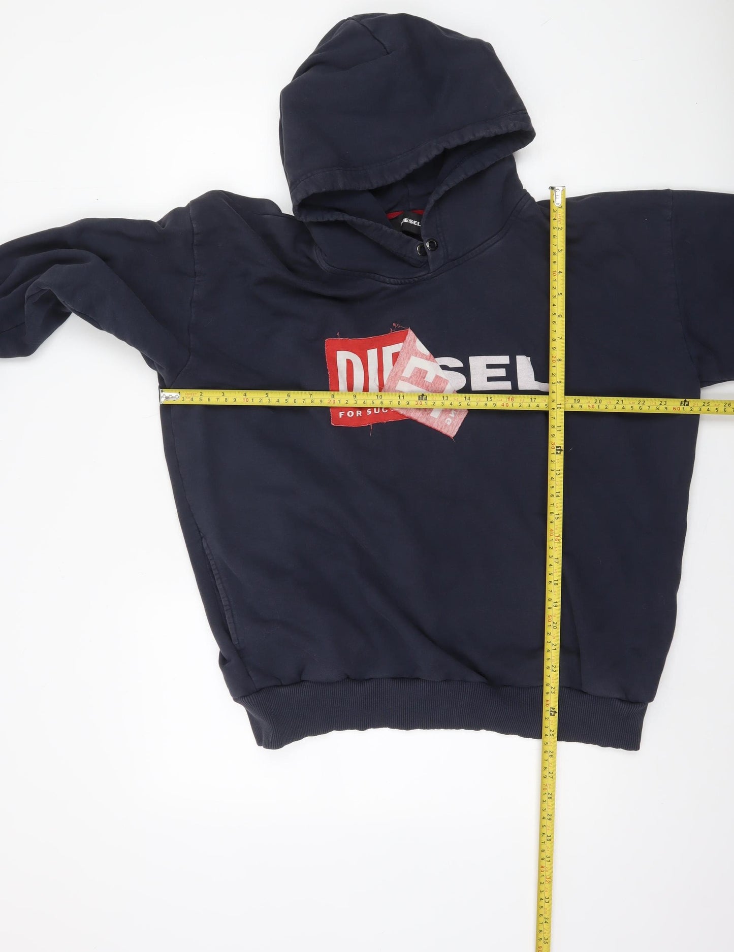 Diesel Mens Blue Pullover Hoodie L Logo Graphic Cotton Sweatshirt