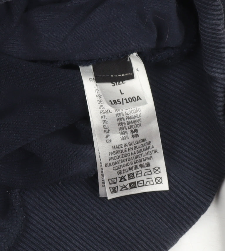 Diesel Mens Blue Pullover Hoodie L Logo Graphic Cotton Sweatshirt