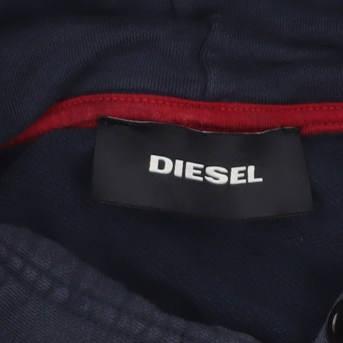 Diesel Mens Blue Pullover Hoodie L Logo Graphic Cotton Sweatshirt