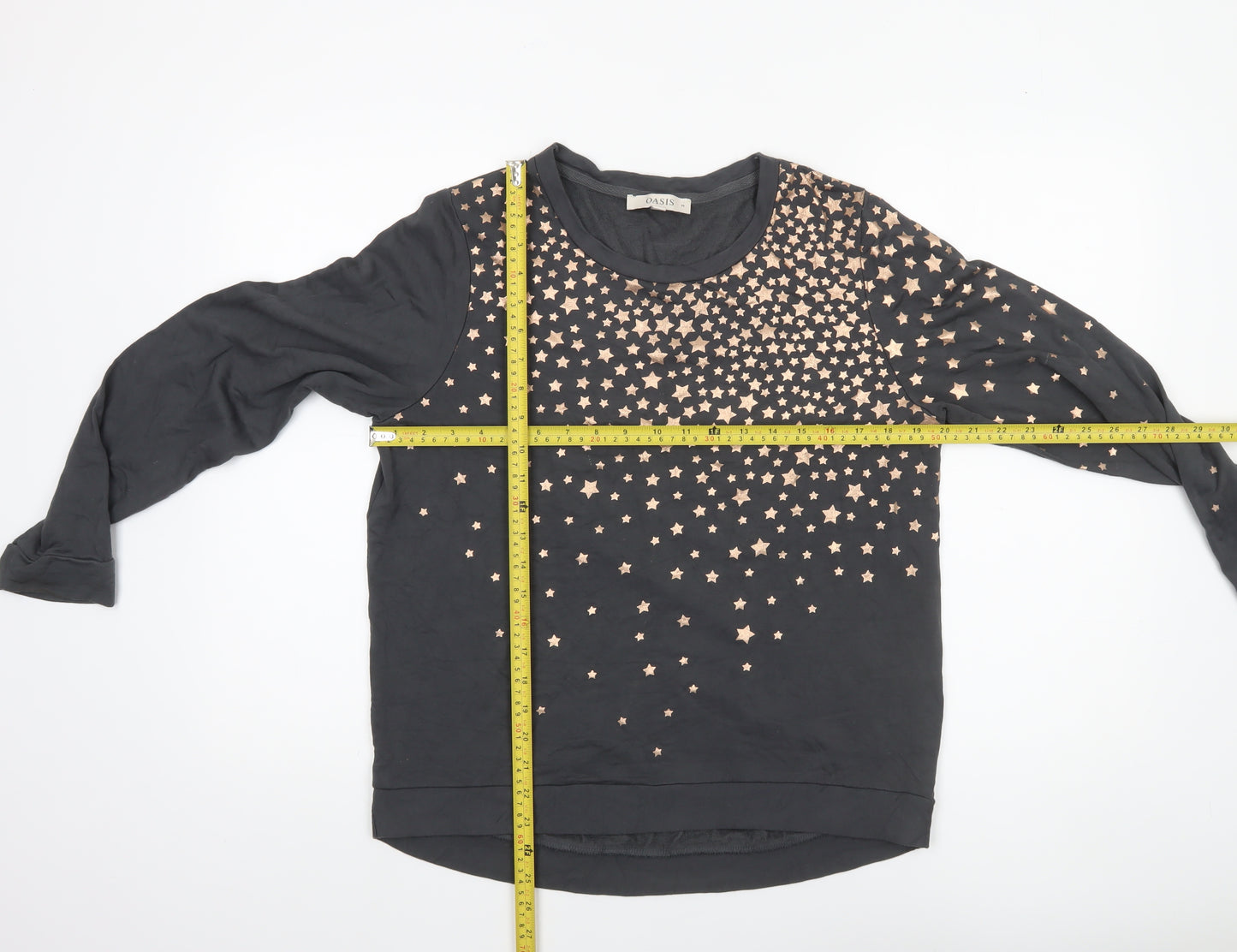 Oasis Women Black Star Embellished Pullover Sweatshirt Size M Viscose Blend