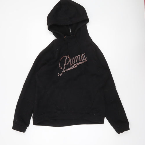 Puma Women Black Small Pullover Hoodie Sweatshirt Lightweight Cotton Blend