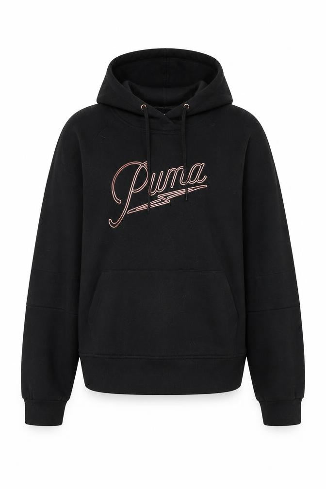 Front view of Puma Women Black Small Pullover Hoodie Sweatshirt Lightweight Cotton Blend