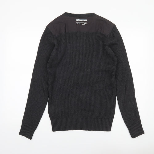 Jack & Jones Mens Black Crew Neck Ribbed Knit Jumper Size M
