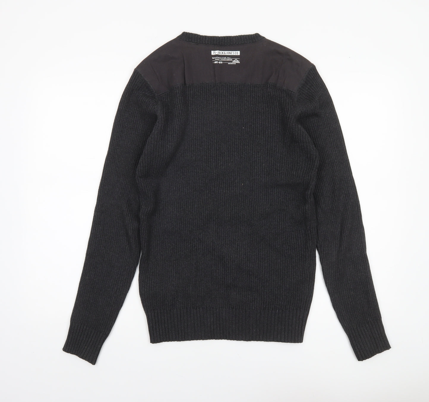 Jack & Jones Mens Black Crew Neck Ribbed Knit Jumper Size M
