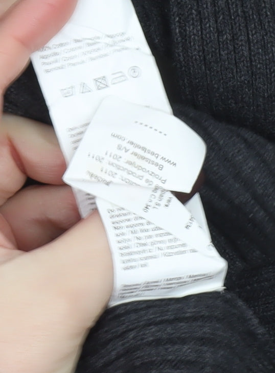 Jack & Jones Mens Black Crew Neck Ribbed Knit Jumper Size M