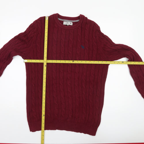 Jack Russell Men's Red Cable-Knit Cotton Jumper M Crew Neck Sweater