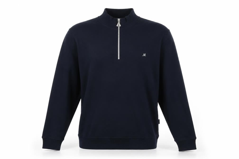 Front view of Mineral Men Blue 1/2 Zip High Neck Long Sleeve Sweatshirt M