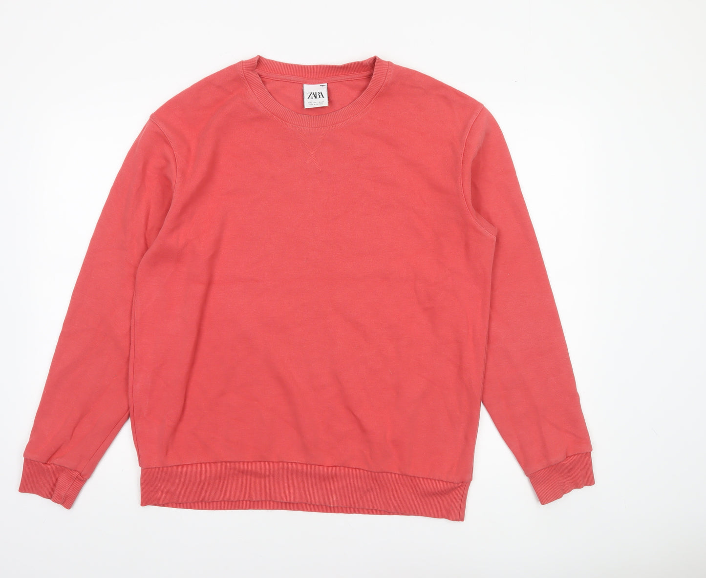 ZARA Mens Red Crew Neck Sweatshirt Size L Pullover Cotton Blend