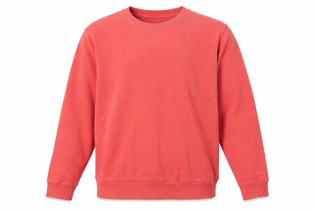 Front view of Zara men’s red crew neck sweatshirt, size L, pullover cotton blend