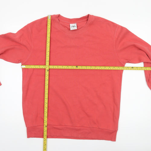 ZARA Mens Red Crew Neck Sweatshirt Size L Pullover Cotton Blend