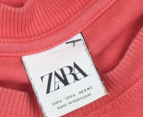 ZARA Mens Red Crew Neck Sweatshirt Size L Pullover Cotton Blend
