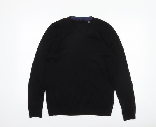Ted Baker Mens Black Merino Wool V-Neck Jumper Size L
