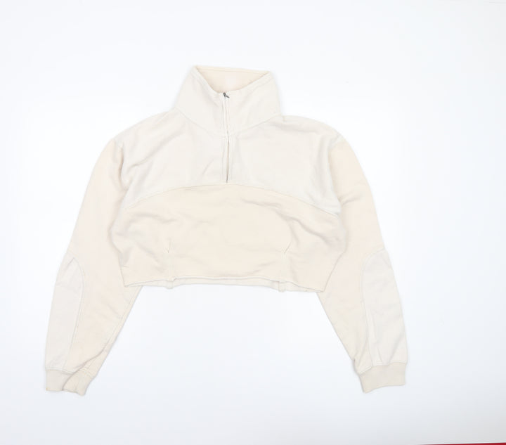 Out From Under Urban Outfitters Women Beige 1/4 Zip Cropped Sweatshirt S