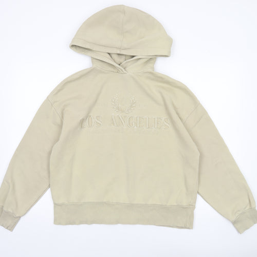 Zara Womens Beige Hooded Pullover Sweatshirt Size M Los Angeles Design