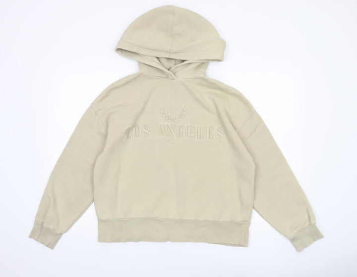 Zara Womens Beige Hooded Pullover Sweatshirt Size M Los Angeles Design