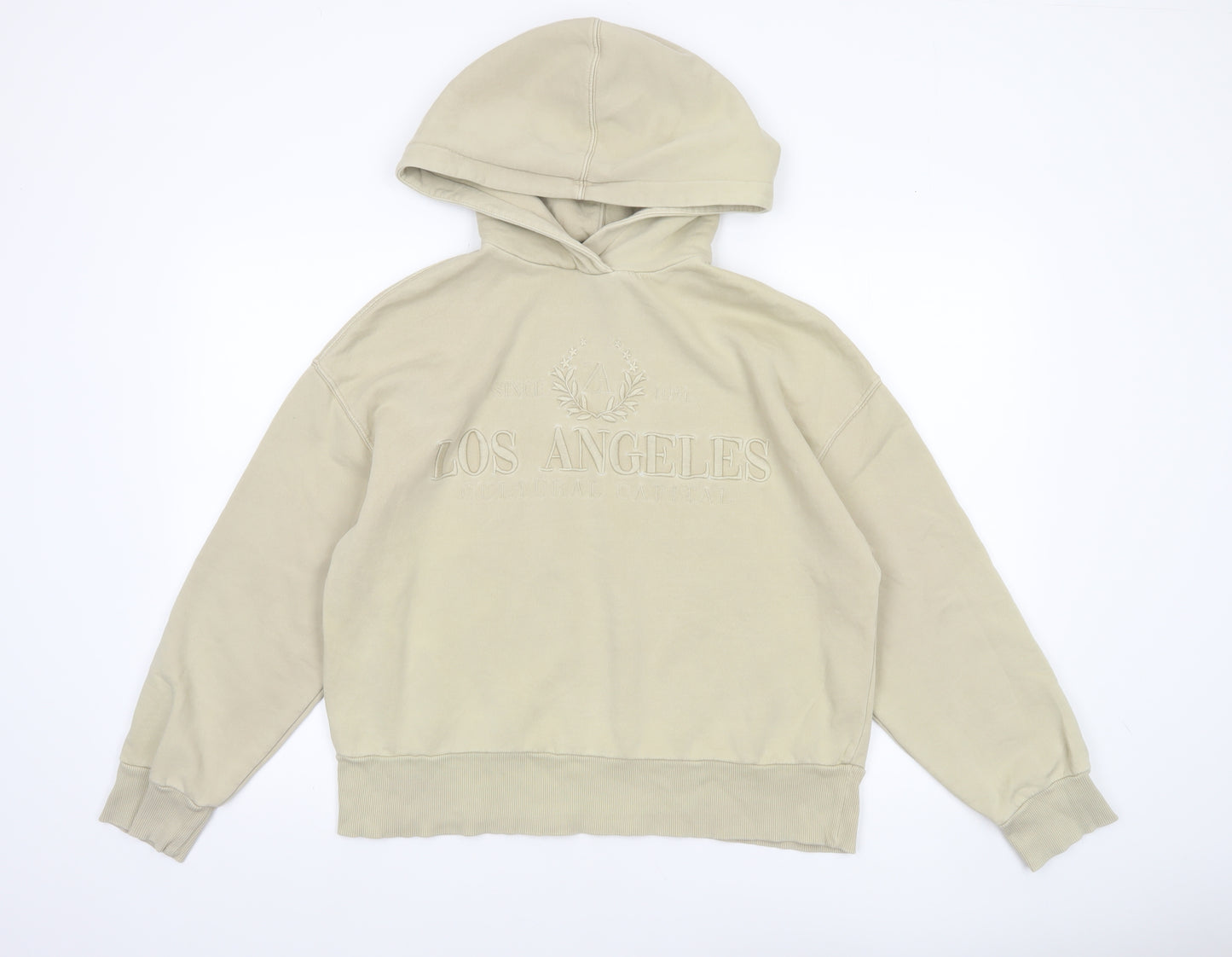 Zara Womens Beige Hooded Pullover Sweatshirt Size M Los Angeles Design