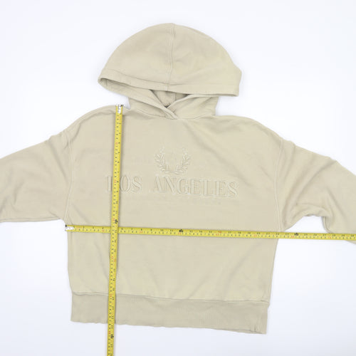 Zara Womens Beige Hooded Pullover Sweatshirt Size M Los Angeles Design