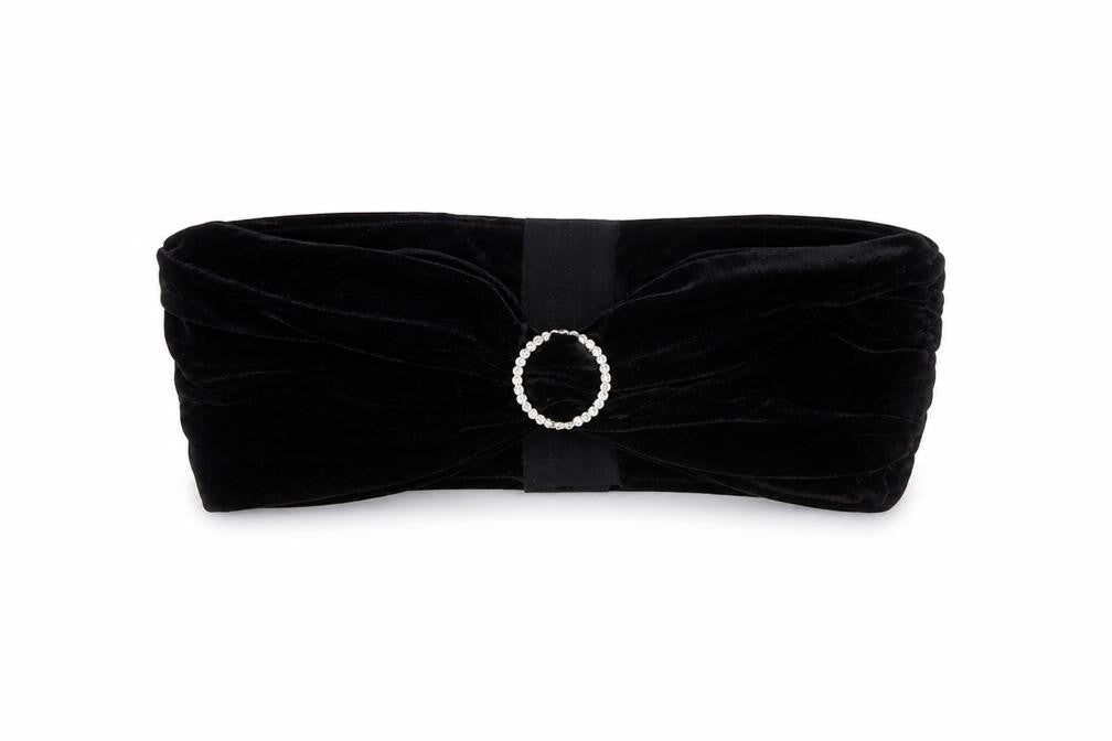 Front view of Gilli Black Velvet Strapless Cropped Women's Top M Party Style