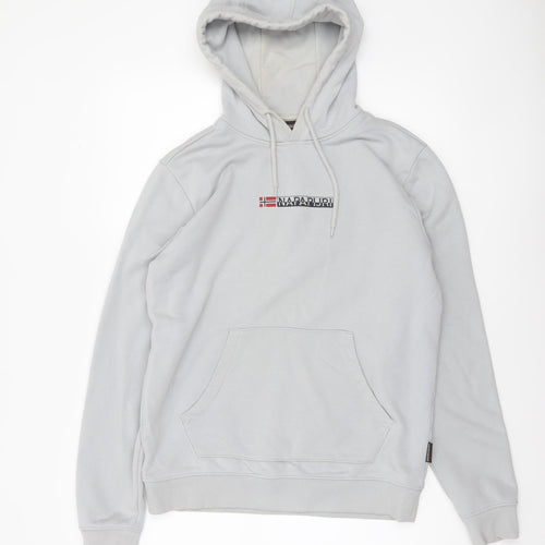 Napapijri Men's Grey Small Pullover Hoodie Logo Fleece