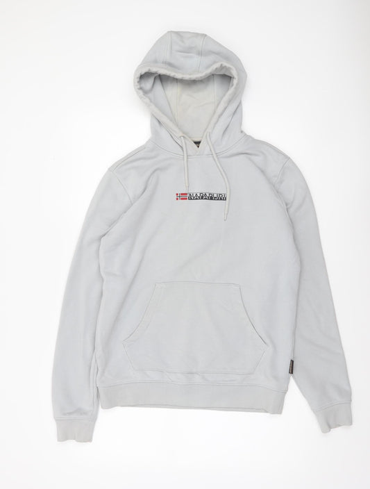 Napapijri Men's Grey Small Pullover Hoodie Logo Fleece