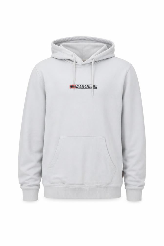 Front view of Napapijri Men's Grey Small Pullover Hoodie Logo Fleece