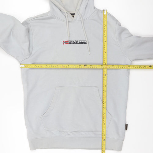 Napapijri Men's Grey Small Pullover Hoodie Logo Fleece