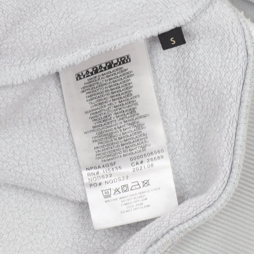 Napapijri Men's Grey Small Pullover Hoodie Logo Fleece