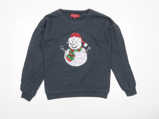 Next Women Grey Christmas Sequin Snowman Sweatshirt Size 10