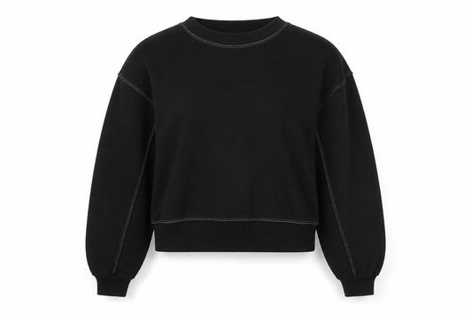Front view of Pull&Bear women’s black medium crew neck pullover sweatshirt