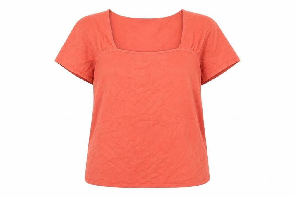 Front view of Windsmoor women’s orange short sleeve square neck viscose top l