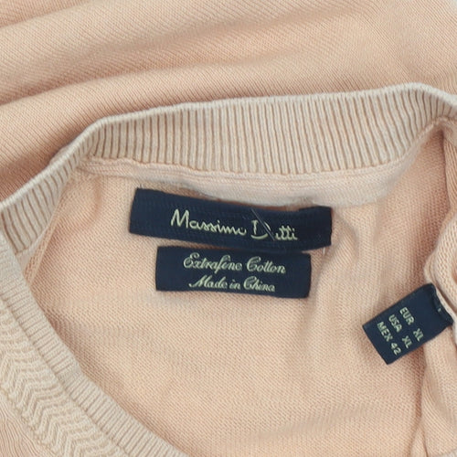 Massimo Dutti Men's Beige XL Crew Neck Cotton Pullover Jumper