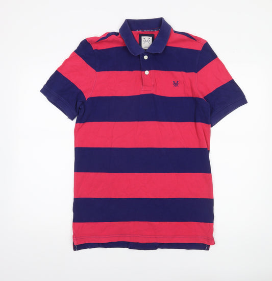 Crew Clothing Co. Men's Multicoloured Striped Cotton Polo Shirt Medium