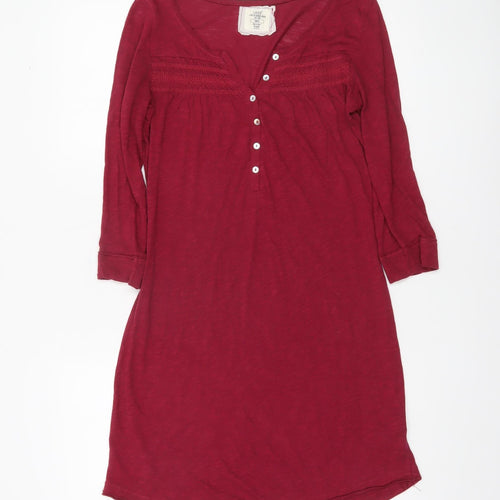 H&M Women’s Red Cotton Tunic Blouse Size S 3/4 Sleeve V-Neck