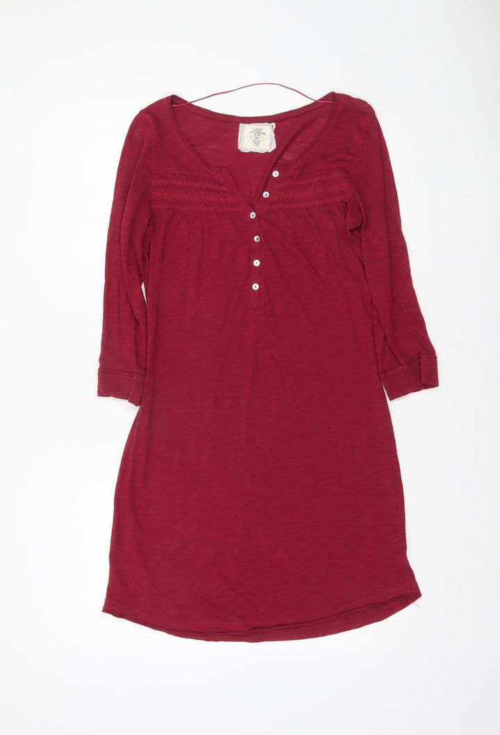 H&M Women’s Red Cotton Tunic Blouse Size S 3/4 Sleeve V-Neck
