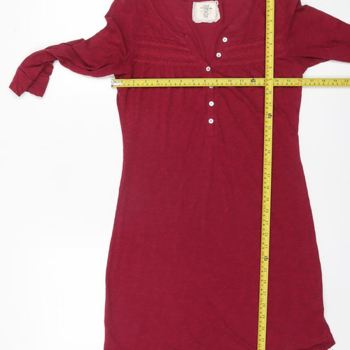 H&M Women’s Red Cotton Tunic Blouse Size S 3/4 Sleeve V-Neck