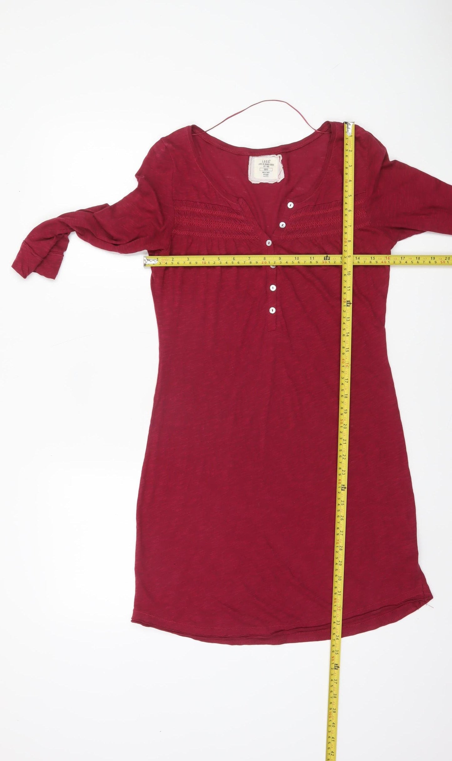 H&M Women’s Red Cotton Tunic Blouse Size S 3/4 Sleeve V-Neck