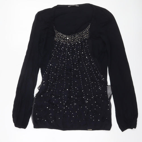 Jean Paul Berlin Women's Black Beaded Long Sleeve Blouse Size 12