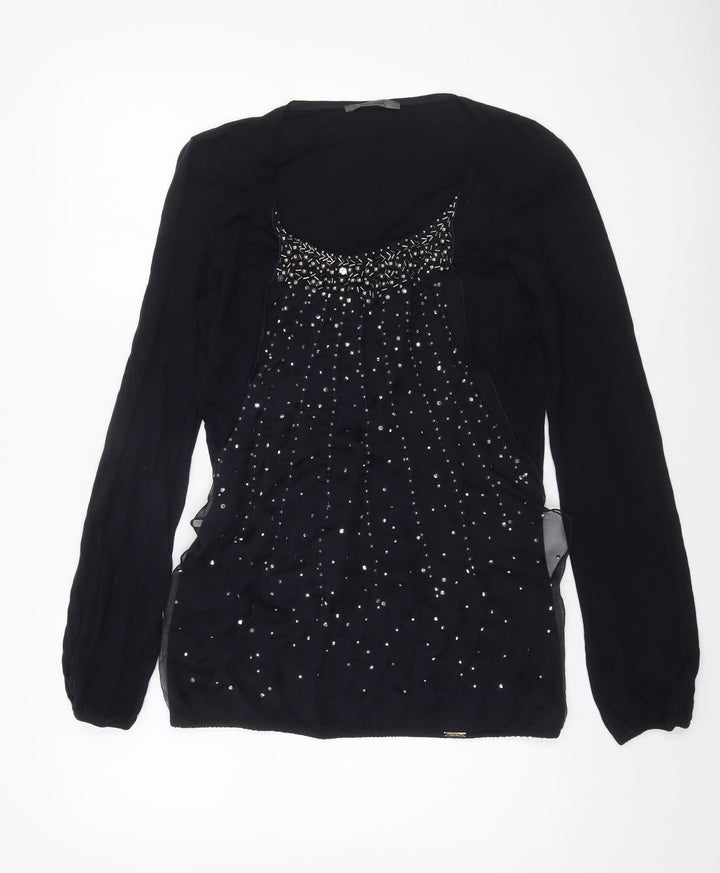 Jean Paul Berlin Women's Black Beaded Long Sleeve Blouse Size 12