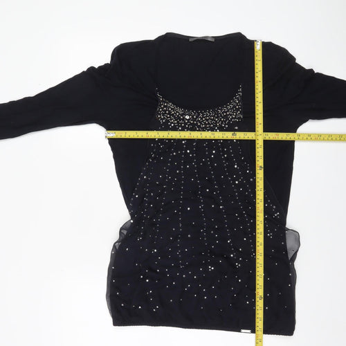 Jean Paul Berlin Women's Black Beaded Long Sleeve Blouse Size 12