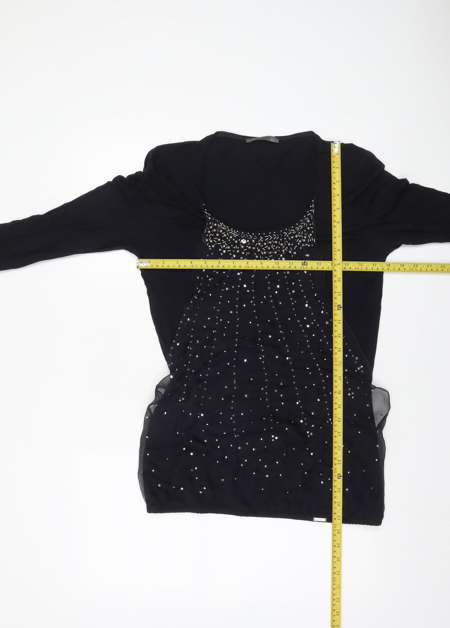 Jean Paul Berlin Women's Black Beaded Long Sleeve Blouse Size 12