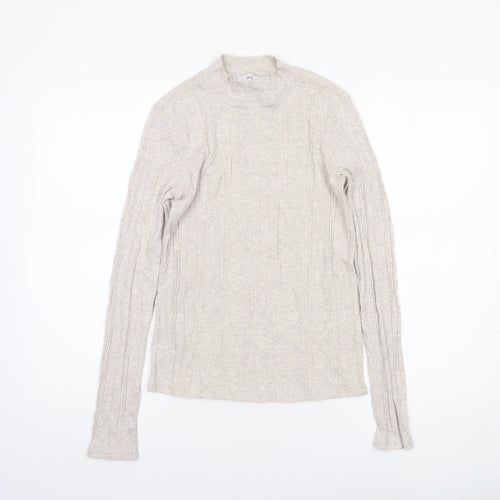 MNG Women Beige Long Sleeve Mock Neck Cotton Blend Top Size 12